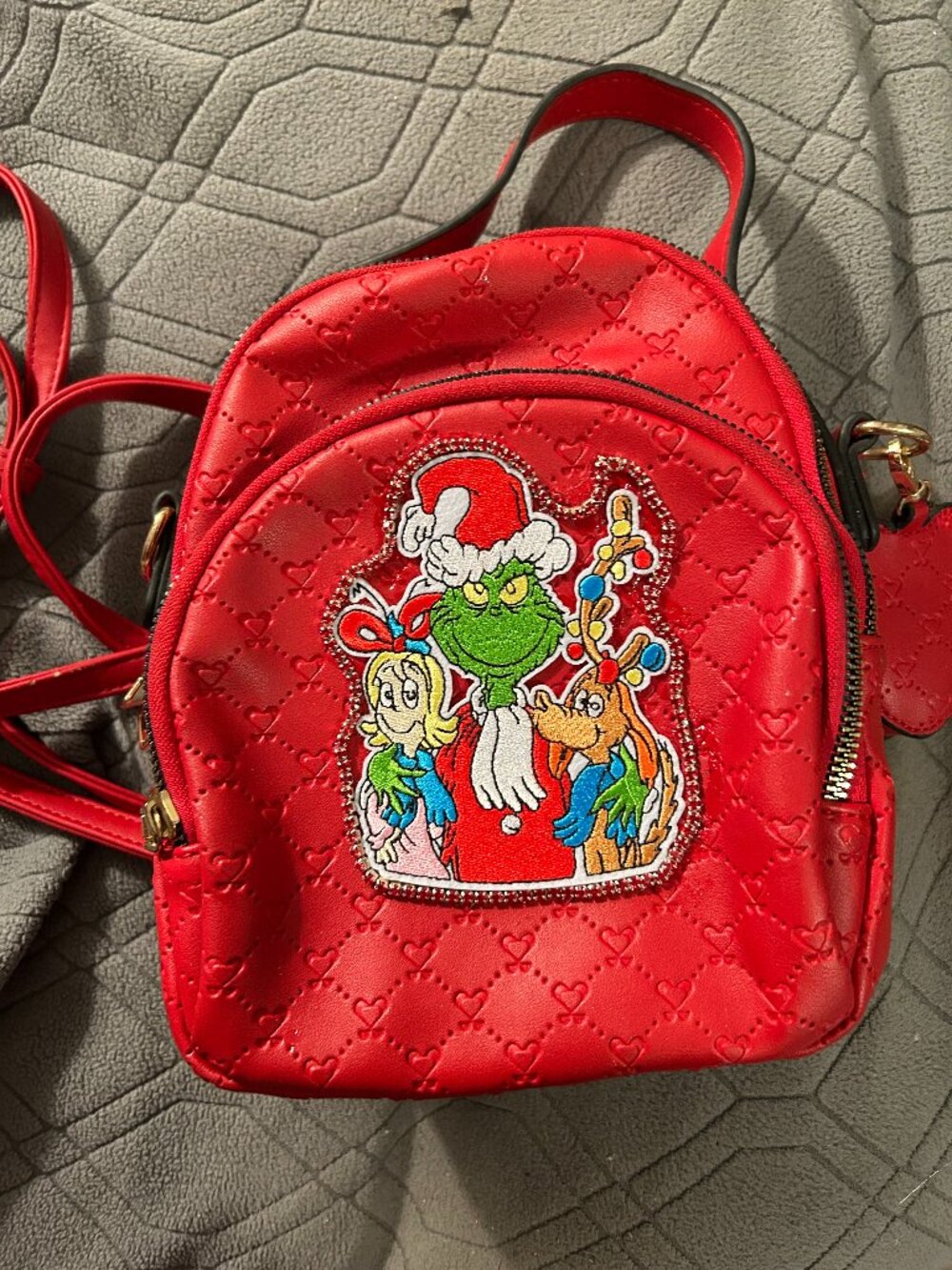 Red Grinch & Cindy Lou Rhinestone Backpack - Small 8x7x3 ShaunBox